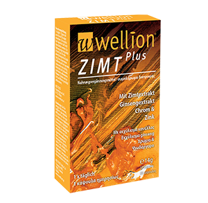 Wellion ZIMT Plus Zimtextraktkapseln können leicht eingenommen werden, sind geschmacklich  neutral und einfach zu schlucken. CHROM trägt dazu bei, einen normalen Blutzuckerspiegel aufrecht zu erhalten. ZINK trägt zu einem nrmalen Kohlenhydratstoffwechsel bei. Foto Box