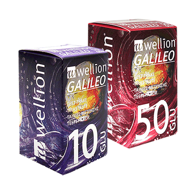 Wellion GALILEO Blutzuckerteststreifen werden mit Wellion GALILEO Messgeräten zur quantitativen Messung des Glukosespiegels in frischem kapillären Vollblut verwendet. Zur Selbstmessung für zu Hause oder Fachpersonal. Foto