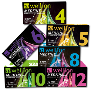 Wellion MEDFINE Plus Pennadeln Die extra feinen Wellion MEDFINE Plus Pennadeln mit Facetten-Schliff und der dünnen Silikonbeschichtung für eine mühelose Gleitfähigkeit, bieten maximalen Komfort. Der erweiterte Innendurchmesser ermöglicht einen optimalen Insulinfluss. Verschiedene Größen. 4mm, 5mm, 6mm, 8mm, 10mm und 12mm. Foto