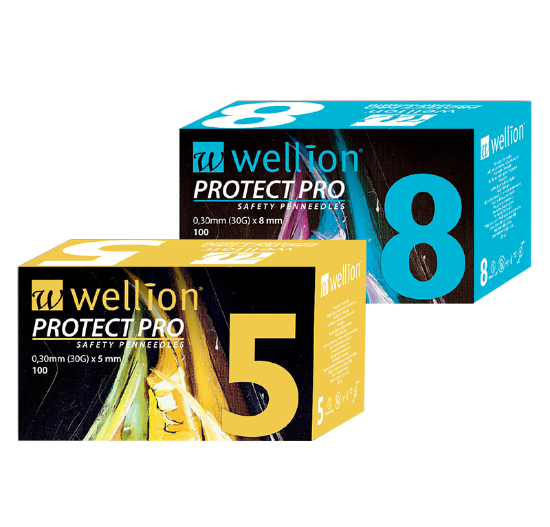 Wellion PROTECT Pro - Sichere Insulininjektion, keine Gefahr von Nadelstichverletzungen, kompatibel mit allen Insulinpens, 5mm und 8mm Box