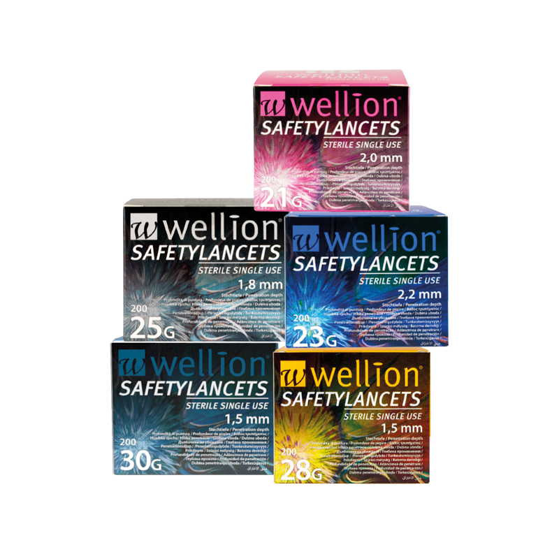 Wellion Safetylancets 23G - Ideal bei Sehproblemen, verminderter Feinmotorik und für ältere Menschen. Schnelle und einfache Handhabung. Sanft und sicher. Minimierte Schmerzen durch ultra-scharfe Nadel. Perfekt für medizinisches Fachpersonal, Krankenhäuser und Pflegeheime. Steril und Vermeidung von Stichverletzungen. Foto